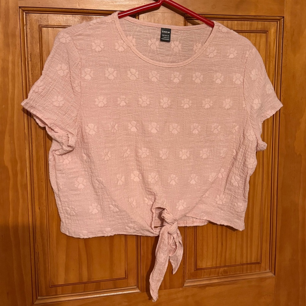 SHEIN Light Pink Textured Short Sleeve Top